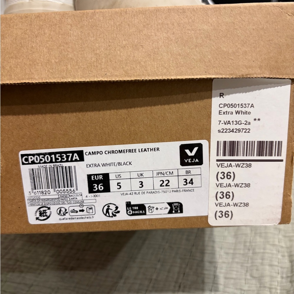 Veja Leather Sneakers in White with Black V Heel Tab - Picture 5 of 5